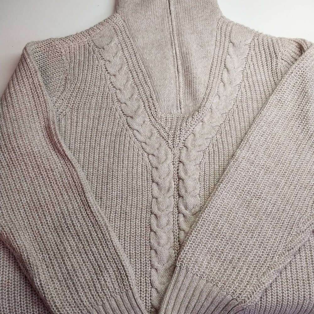Talbots Cable Knit Large Zip Collar Sweater Tan Camel